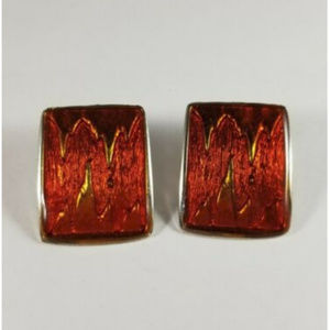Vintage Large Orange Enamel Pierced Earrings